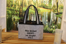 Laden Sie das Bild in den Galerie-Viewer, KAMACA Flaschentasche für 6 Bierflaschen Flaschenträger Flaschenkorb Flaschentasche aus Filz mit Getränkehalter aus Filz mit lustigem Spruch Geschenk Vatertag Party (Wer früher säuft..)