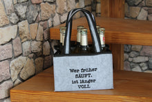 Laden Sie das Bild in den Galerie-Viewer, KAMACA Flaschentasche für 6 Bierflaschen Flaschenträger Flaschenkorb Flaschentasche aus Filz mit Getränkehalter aus Filz mit lustigem Spruch Geschenk Vatertag Party (Wer früher säuft..)
