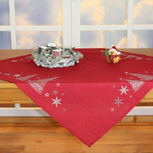 Laden Sie das Bild in den Galerie-Viewer, KAMACA Tischdecke Mitteldecke 85x85 cm mit filigraner Stickerei Küche Esstisch Tisch Dekoration Eyecatcher in Herbst Winter Weihnachten (Tannenbäume rot)