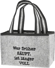 Laden Sie das Bild in den Galerie-Viewer, KAMACA Flaschentasche für 6 Bierflaschen Flaschenträger Flaschenkorb Flaschentasche aus Filz mit Getränkehalter aus Filz mit lustigem Spruch Geschenk Vatertag Party (Wer früher säuft..)