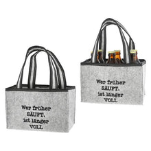 Laden Sie das Bild in den Galerie-Viewer, KAMACA Flaschentasche für 6 Bierflaschen Flaschenträger Flaschenkorb Flaschentasche aus Filz mit Getränkehalter aus Filz mit lustigem Spruch Geschenk Vatertag Party (Wer früher säuft..)