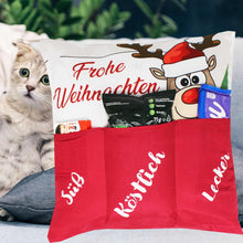 Laden Sie das Bild in den Galerie-Viewer, KAMACA Originelles Dekokissen Weihnachtskissen Kissen mit 3 Taschen zum selber Befüllen Größe 43x43 cm tolles Geschenk Weihnachten Nikolaus (Elch Ole)