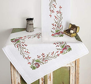 Stickpackung FLIEGENPILZ Kreuzstich vorgezeichnet Baumwolle Tischläufer 40x100 cm komplettes Stickset mit Stickvorlage