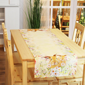 Tischläufer HASEN in BLUMENWIESE Frühling Ostern 40x140 cm Hasen Dekor Bunt Waschbar Küche Esstisch Tisch Dekoration