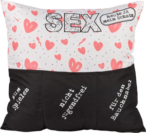 Originelles Dekokissen Wendekissen Sex + Migräne Kissen mit 3 Taschen zum selber Befüllen Größe 43x43 cm tolles Geschenk