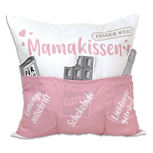 Dekokissen MAMAKISSEN Kissen mit 3 Taschen zum selber Befüllen Größe 43x43 cm tolles Geschenk für ein gelungen Sofaabend Filmabend Öko Tex