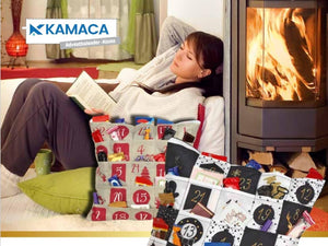 KAMACA Originelles Adventskalender Kissen mit 24 Taschen zum selber Befüllen Größe 40x40 cm tolle Geschenk - Idee zu Weihnachten weich und nachhaltig (Adventskalender Kissen Nostalgie)