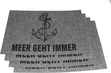 Laden Sie das Bild in den Galerie-Viewer, KAMACA 4er Set Tischsets Platzsets Platzmatten aus Filz MARITIM abwaschbar &amp; rutschfest Platzdeckchen grau Eyecatcher (4er Set Filz Meer geht Immer grau)
