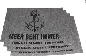 KAMACA 4er Set Tischsets Platzsets Platzmatten aus Filz MARITIM abwaschbar & rutschfest Platzdeckchen grau Eyecatcher (4er Set Filz Meer geht Immer grau)