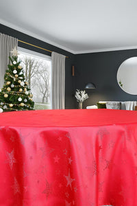 Lotus Effekt Tischdecke MAGIC STARS 160 cm rund in rot mit Sternen Motiv FLECKSCHUTZ Winter Weihnachten