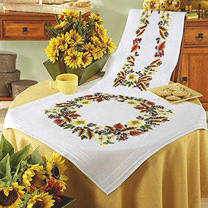 Stickpackung WALDZAUBER Tischdecke 80x80 cm Plattstich Stielstich Nadelmalerei vorgezeichnet Baumwolle komplettes Stickset mit Stickvorlage