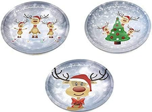 KAMACA 3er SET Weihnachtsteller Keksteller aus Metall Weihnachts- oder Nikolaus- Teller für Kekse, Gebäck, Stollen und Süßes (3er Set Gebäckteller Rentier Ole)