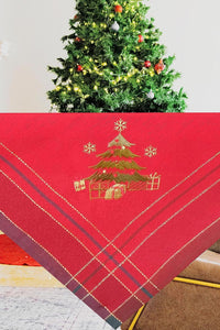 Tischdecke 85x85 cm WEIHNACHTSBAUM in rot kariert mit bezaubernder Stickerei in gold und grün - ein Eyecatcher in Herbst Winter Weihnachten