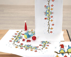 KAMACA Stickpackung Kreuzstich vorgezeichnet Baumwolle komplettes Stickset mit Stickvorlage Stickerei-Kit zum Selbersticken Erwachsene (Lustige Weihnachts – Vögel MD 80x80 cm)