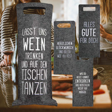 Laden Sie das Bild in den Galerie-Viewer, KAMACA 4er Set Flaschentaschen Geschenktüten für Wein aus Filz Weintasche mit lustigem Spruch Geschenkverpackung Wein Geschenktasche für Weinflaschen (4er Set Filz Sprüche)
