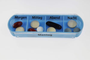 KAMACA 2 er Pack ( = 2 Stück ) praktischer Medikamentendosierer 14 Tage mit 4 Fächern pro Tag, Pillendose,Pillenbox, Tablettenbox, Wochendosierer (2er Set - 2 Wochen)