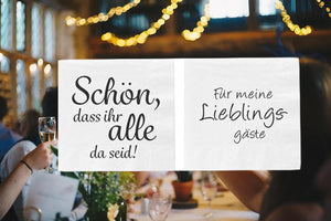 KAMACA 80 Servietten Papierservietten mit Spruch „Für meine Lieblingsgäste" und „Schön, dass ihr alle da seid" stillvolle Tischdeko Feier Fest Geburtstag