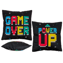 Laden Sie das Bild in den Galerie-Viewer, Flauschig gefülltes Wendekissen GAME OVER und POWER UP 40x40 cm mit Reißverschluss Kissen mit Füllung tolles Geschenk für Gamer
