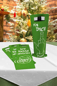 4er Set Flaschentaschen Wein aus Filz Geschenktasche für Weinflaschen mit lustigem Spruch Geschenkverpackung Wein Geschenktasche für Weinflaschen (4er Set Filz Weihnachts-Muffel)