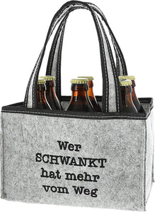 KAMACA Flaschentasche für 6 Bierflaschen Flaschenträger Flaschenkorb Flaschentasche aus Filz mit Getränkehalter aus Filz mit lustigem Spruch Geschenk Vatertag Party (Wer schwankt..)