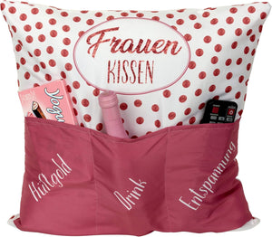 KAMACA Originelles Dekokissen Kissen mit 3 Taschen zum selbst Befüllen und Spruch Größe 43x43 cm tolles Geschenk für Anlässe wie z.B. Geburtstag (Frauenkissen A)