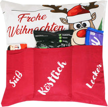 Laden Sie das Bild in den Galerie-Viewer, KAMACA Originelles Dekokissen Weihnachtskissen Kissen mit 3 Taschen zum selber Befüllen Größe 43x43 cm tolles Geschenk Weihnachten Nikolaus (Elch Ole)
