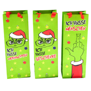 KAMACA 6er Set Geschenktaschen Geschenktüten Weihnachten Flaschengeschenktüten für Weinflaschen mit lustigem Spruch Geschenkverpackung Wein (6er Set Flaschentüten Festtags-Muffel)