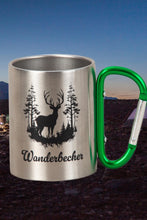 Laden Sie das Bild in den Galerie-Viewer, KAMACA Edelstahl Thermobecher Camping Tasse 200 ml mit Karabiner-Henkel Metall-Becher für  Camping &amp; Outdoor Wandern Trekking Campen Silber (Wander - Becher)
