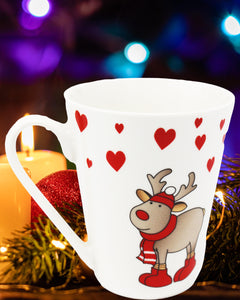 KAMACA Kaffeebecher Becher Tasse Weihnachtstasse für einen lieben Menschen tolles Geschenk Kollegen Büro Alltag Winter Weihnachten (Süßes Rentier)