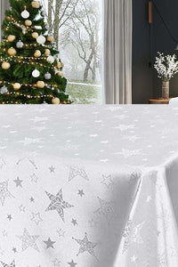 Lotus Effekt Tischdecke MAGIC STARS 150x250 cm in weiss mit Sternen Motiv FLECKSCHUTZ Winter Weihnachten