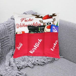 KAMACA Originelles Dekokissen Weihnachtskissen Kissen mit 3 Taschen zum selber Befüllen Größe 43x43 cm tolles Geschenk Weihnachten Nikolaus (Elch Ole)