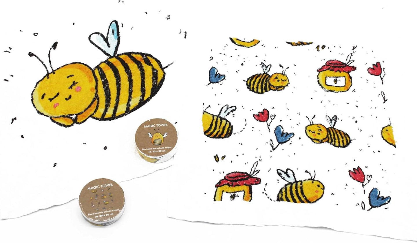 4er Set Magisches Handtuch BIENEN für Kinder Zauberhandtuch Mitgebsel Geschenkidee Kindergeburtstag Geschenk Reisen