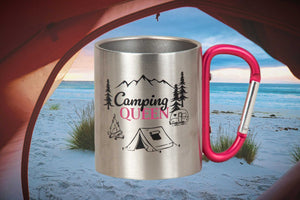 KAMACA Edelstahl Thermobecher Camping Tasse 200 ml mit Karabiner-Henkel Metall-Becher für  Camping & Outdoor Wandern Trekking Campen Silber (Camping Queen)