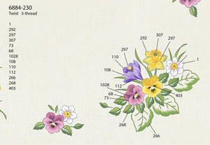 KAMACA Stickpackung Blumen Tischdecke Plattstich Stielstich vorgezeichnet komplettes Stickset mit Stickvorlage Stickerei-Kit zum Selbersticken (Stiefmütterchen MD 80x80 cm)