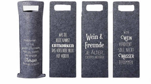 KAMACA 4er Set Flaschentaschen Geschenktüten für Wein aus Filz Weintasche mit lustigem Spruch Geschenkverpackung Wein Geschenktasche für Weinflaschen (4er Set Filz Wein)