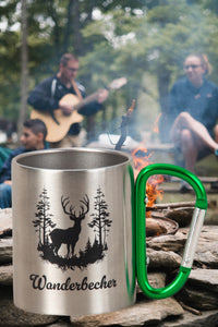 KAMACA Edelstahl Thermobecher Camping Tasse 200 ml mit Karabiner-Henkel Metall-Becher für  Camping & Outdoor Wandern Trekking Campen Silber (Wander - Becher)