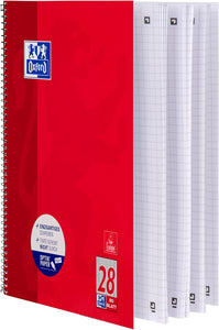 3er Set OXFORD Schule Collegeblock A4 28 rot  (220 x 295 mm), 80 Blatt, kariert Doppelrand, 90 g/m², 4fach gelocht