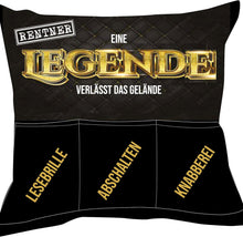 Laden Sie das Bild in den Galerie-Viewer, Dekokissen RENTNER Kissen mit 3 Taschen zum selber Befüllen Größe 43x43 cm tolles Geschenk für einen lieben Menschen Ruhestand
