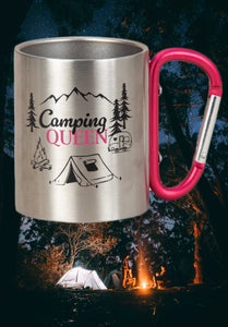 KAMACA Edelstahl Thermobecher Camping Tasse 200 ml mit Karabiner-Henkel Metall-Becher für  Camping & Outdoor Wandern Trekking Campen Silber (Camping Queen)