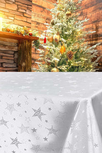 Lotus Effekt Tischdecke MAGIC STARS 150x250 cm in weiss mit Sternen Motiv FLECKSCHUTZ Winter Weihnachten