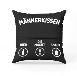 Originelles Dekokissen MÄNNERKISSEN  Kissen mit 3 Taschen zum selber Befüllen Größe 43x43 cm tolles Geschenk für ein gelungenen Sofaabend