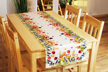 Laden Sie das Bild in den Galerie-Viewer, Tischläufer 40x140 cm TULPEN UND SCHMETTERLINGE Druck-Motiv mit Blumen Frühling Sommer
