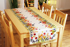 Tischläufer 40x140 cm TULPEN UND SCHMETTERLINGE Druck-Motiv mit Blumen Frühling Sommer