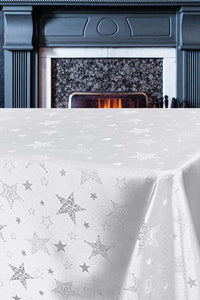 Lotus Effekt Tischdecke MAGIC STARS 150x250 cm in weiss mit Sternen Motiv FLECKSCHUTZ Winter Weihnachten