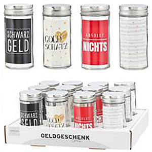 KAMACA 4er Set Geschenkverpackung mit Sprüchen für Geldgeschenke kleine Geschenke Geschenkverpackung Geld Gutschein aus Glas (4er Set Glasröhrchen)