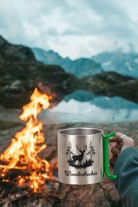 KAMACA Edelstahl Thermobecher Camping Tasse 200 ml mit Karabiner-Henkel Metall-Becher für  Camping & Outdoor Wandern Trekking Campen Silber (Wander - Becher)