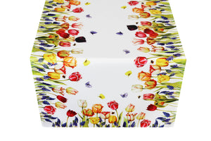Tischläufer 40x140 cm TULPEN UND SCHMETTERLINGE Druck-Motiv mit Blumen Frühling Sommer