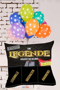 Dekokissen RENTNER Kissen mit 3 Taschen zum selber Befüllen Größe 43x43 cm tolles Geschenk für einen lieben Menschen Ruhestand
