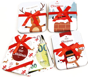 4KAMACA 4er Set Geschenkschachtel für Geldgeschenke kleine Geschenke Präsente Geschenkverpackung Geld Gutschein Weihnachten (4er Set Metall Geschenkdose)