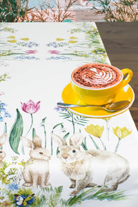 Tischläufer HASEN - FAMILIE Frühling Ostern 40x140 cm Oster Dekor Bunt Waschbar Küche Esstisch Tisch Dekoration